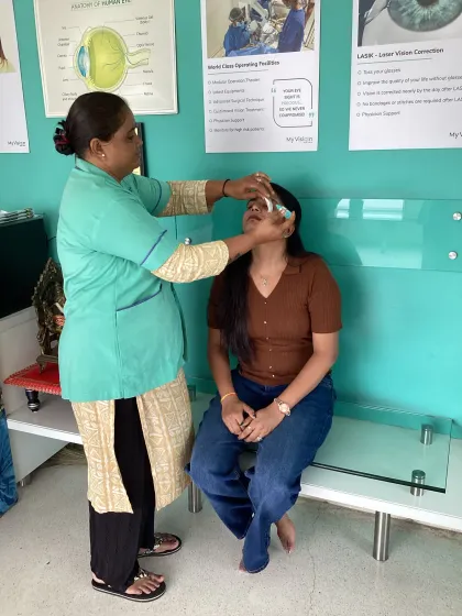 Dilating drops widen the pupil before your fundus examination.